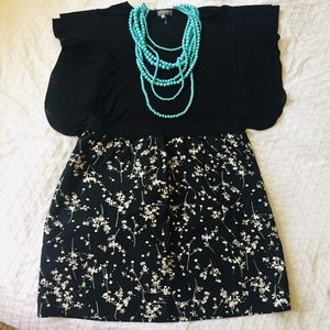 Ann Taylor Loft Floral Black & White Skirt